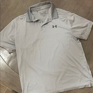 Under Armour Men's Polo Shirt in Gray and White Stripes